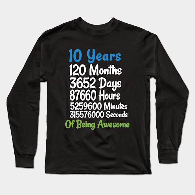 10th Birthday 10 Years Old  Vintage Retro 120 Months Long Sleeve T-Shirt by adiline